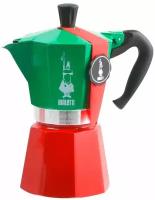 Гейзерная кофеварка Bialetti Moka Express Italia на 3 порции, зеленый/красный