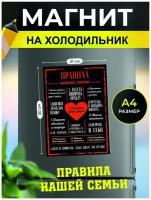 Магнит на холодильник, сувенирный магнит Правила семьи (21 см х 30 см, сердце)