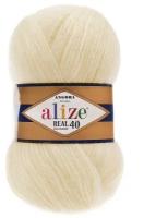 Пряжа Alize Angora Real 40, 40 % шерсть, 60 % акрил, 100 г, 480 м, 1 шт., 01 кремовый