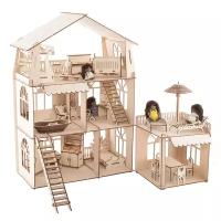 Кукольный домик-конструктор Хэппидом HK-D011 Коттедж с пристройкой и мебелью Premium