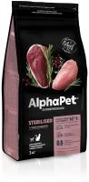 ALPHAPET SUPERPREMIUM STERILISED 3 кг сухой корм для взрослых стерил. кошек и котов с уткой и инд