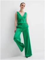 Брюки палаццо YULIA'SWAY, полуприлегающий силуэт, повседневный стиль, карманы, размер XXL, зеленый