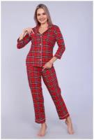Женский домашний костюм/ пижама в клетку (рубашка+ брюки) размер 50
