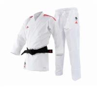Кимоно для карате подростковое AdiLight WKF белое с красными полосками (размер 160 см)
