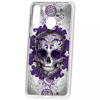 Чехол для Samsung Galaxy A21 Kruche Print Sugar skull, пластиковая накладка, силиконовый бампер с защитой камеры, защитный прозрачный кейс с рисунком