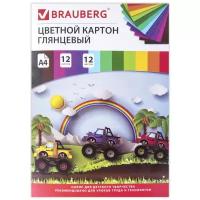 Цветной картон Гонки BRAUBERG, A4,, 12 цв. 1 наборов в уп. 12 л