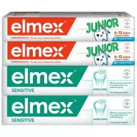 Зубная паста Elmex Детская зубная паста Юниор для детей от 6 до 12 лет, 75 мл х 2 шт. + Зубная паста Сенситив Плюс для чувствительных зубов, 75 мл х 2 шт