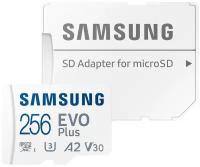 Карта памяти Samsung microSDXC 256 ГБ Class 10, V30, A2, UHS-I, R/W 130/105 МБ/с, адаптер на SD, 1 шт., белый