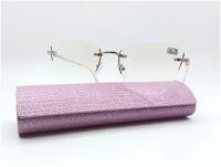 Готовые стильные очки от зрения Favarit безободковые цвет розовый + 3.25 с футляром