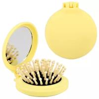 Расческа для волос с зеркалом LADY PINK с деревянными зубчиками желтая