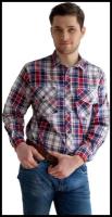 Мужская рубашка в клетку Премиум Красный размер 52 Шотландка Лика Дресс с застежкой на пуговицах отложным воротником и двумя нагрудными карманами
