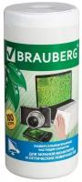 Чистящие салфетки BRAUBERG для мониторов и оптических поверхностей, влажные, в тубе 100 штук