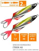 Блесна колебалка AQUA глюк 40mm 7g. Рыболовная приманка колеблющаяся для спиннинга, троллинга на щуку, судака, окуня цвет 04 (2шт)