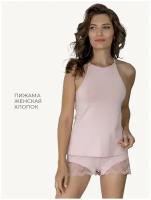 Пижама женская Mon Plaisir, сексуальная кружевная шелковая домашняя одежда, топ с шортами, хлопок, арт. 15157891, пудровый, размер 48