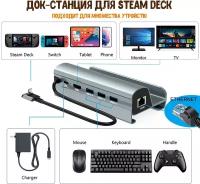 Док-станция для Valve Steam Deck 6-in-1 в металлическом корпусе, Подставка и Зарядка для приставки