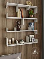 Стеллаж деревянный, книжный стеллаж, этажерка, стеллаж навесной, стеллаж для книг, набор полок, Rick Wood, цвет Белый