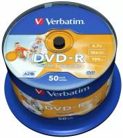 Оптический диск DVD-R диск Verbatim 4,7Gb 16x 50шт. Printable CakeBox (43533)