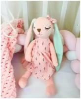 Кукла-сплюшка/спящий крольчонок/сонный зайчонок в розовом платьице/ плюшевый зайка соня/мягкая игрушка 45 см