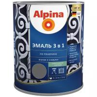 Эмаль алкидноуретановая (АУ) Alpina 3 в 1 по ржавчине Перламутровый тёмно-серый (RAL 9023) 0.75 л