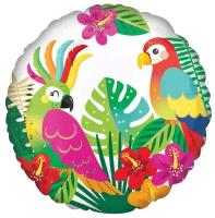 Воздушный шар фольгированный Riota круглый, Тропический рай, Попугаи и тукан, 46 см
