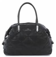 Мягкая стильная черного цвета сумка бренда Polina&Eiterou из высококачественной экокожи с ручками из лаковой экокожи 2 отдела