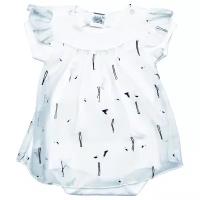 Нарядное боди-платье для девочки с коротким рукавом из хлопка и кружева, белое, молочное, Фламинго 22 (68-74) 3-6 мес