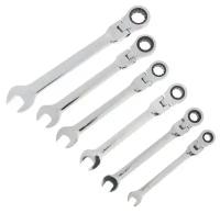 Набор ключей комбинированных трещоточных шарнирных тундра, CrV, 72 зуба, 8 - 17 мм, 6 шт