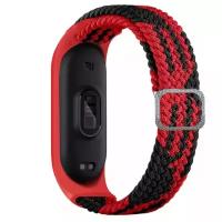 Ремешок нейлоновый плетеный для Xiaomi Mi Band 4/ Mi Band 5/ Mi Band 6 красный-черный