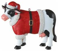 Ёлочная игрушка новогодняя коровка с оленьими рожками, полистоун, 10.5 см, Kurts Adler