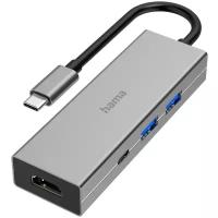 Разветвитель USB-C Hama H-200107, 4 порта, серый (00200107)