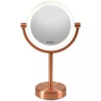 Зеркало косметическое PLM-1725 Copper, 2х стороннее, яркая LED подсветка, поворот 360°, увеличение 5Х