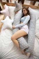 Подушка для беременных Body Pillow формы U с серой наволочкой в белых звездах, с наполнителем 