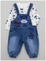 Комплект детский Smile: кофточка и джинсовый полукомбинезон, синий размер 80