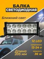 Светодиодная балка на крышу автомобиля, 12 Диодов, ближний свет, 12-24 вольт, мощность 36 Ватт, 205 мм длина