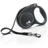 Рулетка для собак Flexi Black Design tape S 5м, 15кг серебряная