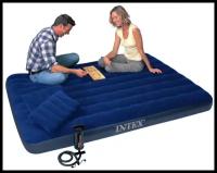 Матрас надувной, матрас, матрас с двумя подушками и ручным насосом, матрас двухспальный, матрас 152x203x25cm, синего цвета