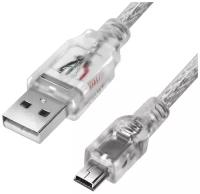 Кабель GCR USB - miniUSB (GCR-UM1M5P-BD2S), 1 м, прозрачный