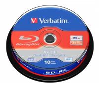 Verbatim Диски Blu-ray BD-RE Verbatim 25Gb 10шт cake 43694