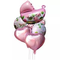Фонтан из шаров на рождение девочки 5шт. Коляска / Набор фольгированных воздушных шаров / Воздушные шары