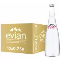 Вода минеральная питьевая Evian (Эвиан) 12 шт по 0,75 л, стекло