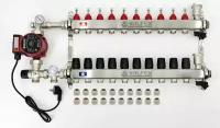 Комплект для водяного теплого пола с насосом до 160 кв/м Коллектор 10 контуров, евроконус 3/4'х16(2.0) VALFEX
