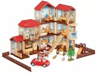 Сборный кукольный домик: 3 этажа, 8 комнат, мебель, аксессуары, кукла, питомец, автомобиль