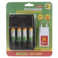 Зарядное устройство + аккумуляторная батарейка GP АА (HR6) 2700 мАч, 4 шт. + сетевой адаптер