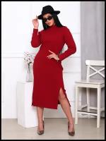 Платье-лапша хлопок, полуприлегающее, миди, размер XL-48-50, бордовый