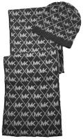 Шапка и шарф Michael Kors серые с серебряной лого монограммой (ромб)