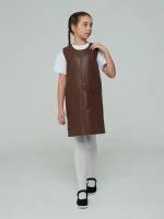 Сарафан детский коричневый из экокожи/ размер 158/ весна/ лето/ осень/ повседневная одежда