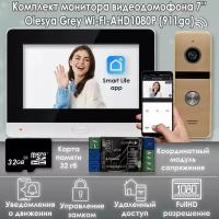 Комплект видеодомофона Olesya Wi-Fi AHD1080P Full HD (911go), Серый + Модуль сопряжения 