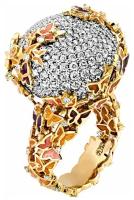 Кольцо Эстет, комбинированное золото, 750 проба, эмаль, бриллиант, размер 17.5