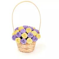33 шоколадные розы CHOCO STORY в корзинке - Желтый и Фиолетовый Бельгийский шоколад, 396 гр. K33-JF