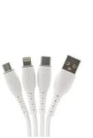 USB-кабель BYZ BC-023 AM-8pin (Lightning)/microBM/Type-C 1.2 метра, 5A, пластик, белый